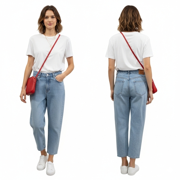 Toteme Toury Classic Cut High-Rise Tapered Cropped Jeans - Light Wash Size 27 - Picture 5 of 9